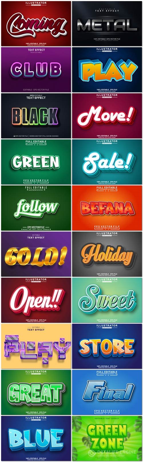 Set 3d editable text style effect vector vol 342