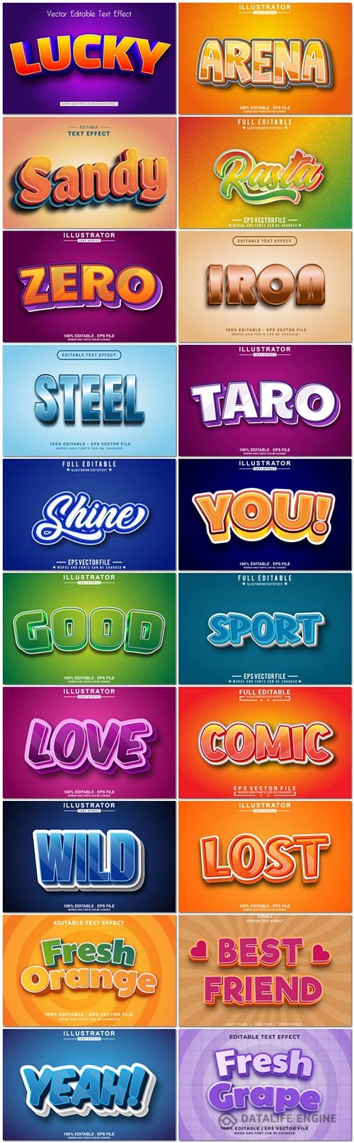 Set 3d editable text style effect vector vol 343