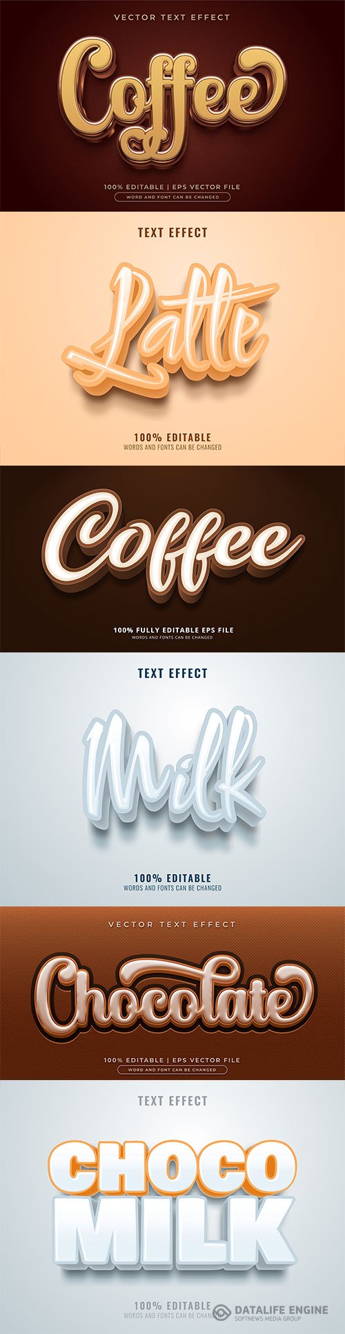 Set 3d editable text style effect vector vol 340