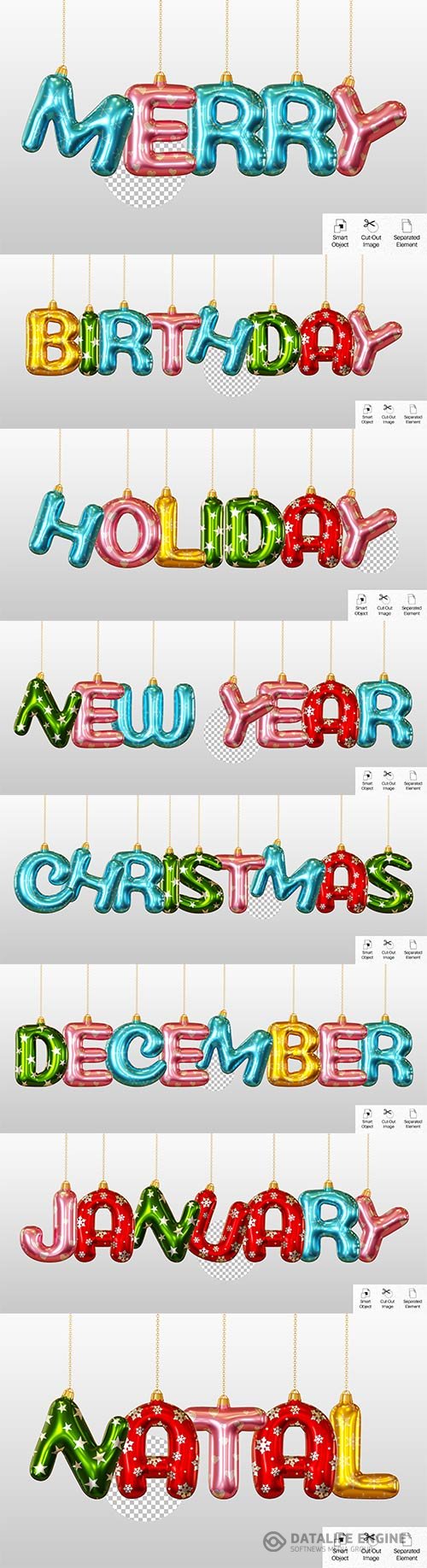 Holiday greeting word 3d text effect render psd