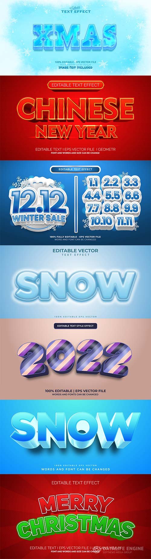 Set 3d editable text style effect vector vol 339