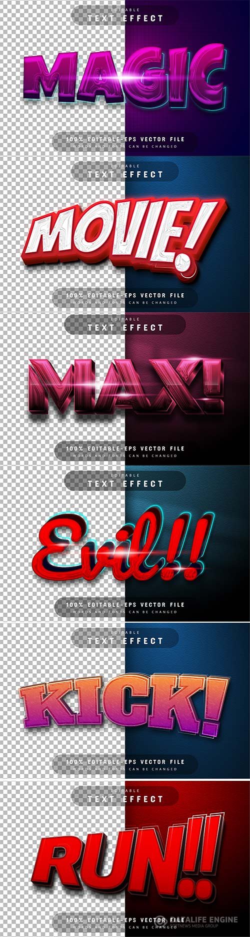 Set 3d editable text style effect vector vol 334