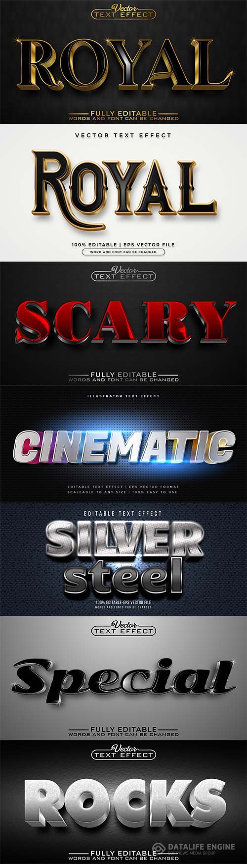 Set 3d editable text style effect vector vol 336