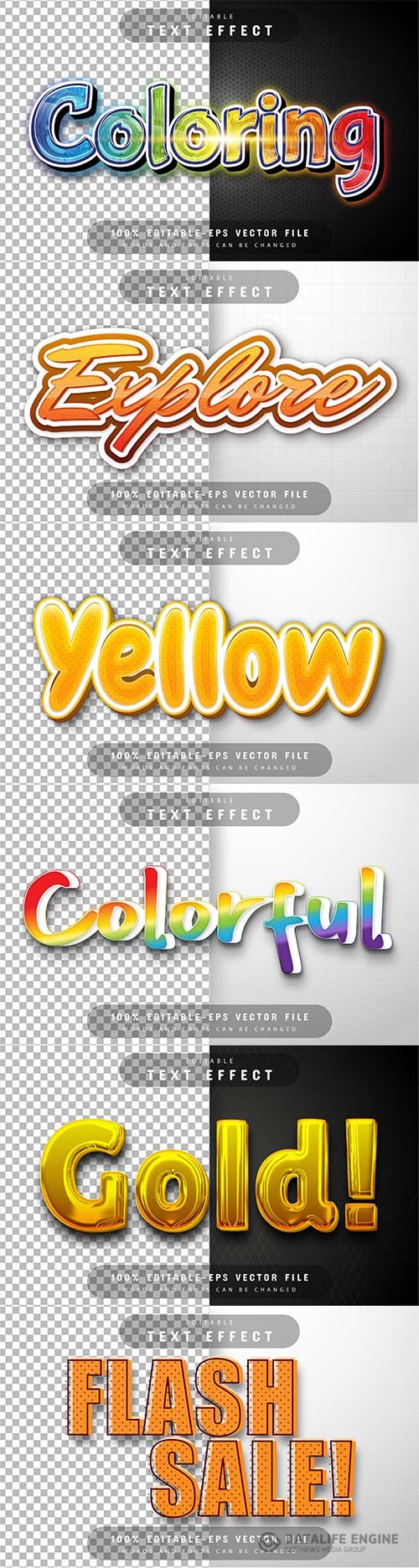 Set 3d editable text style effect vector vol 333