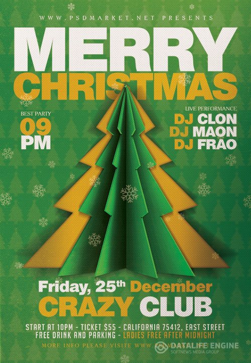 Merry christmas bash flyer psd