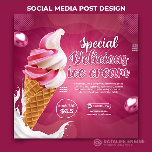 Delicious ice cream social media banner post design template psd