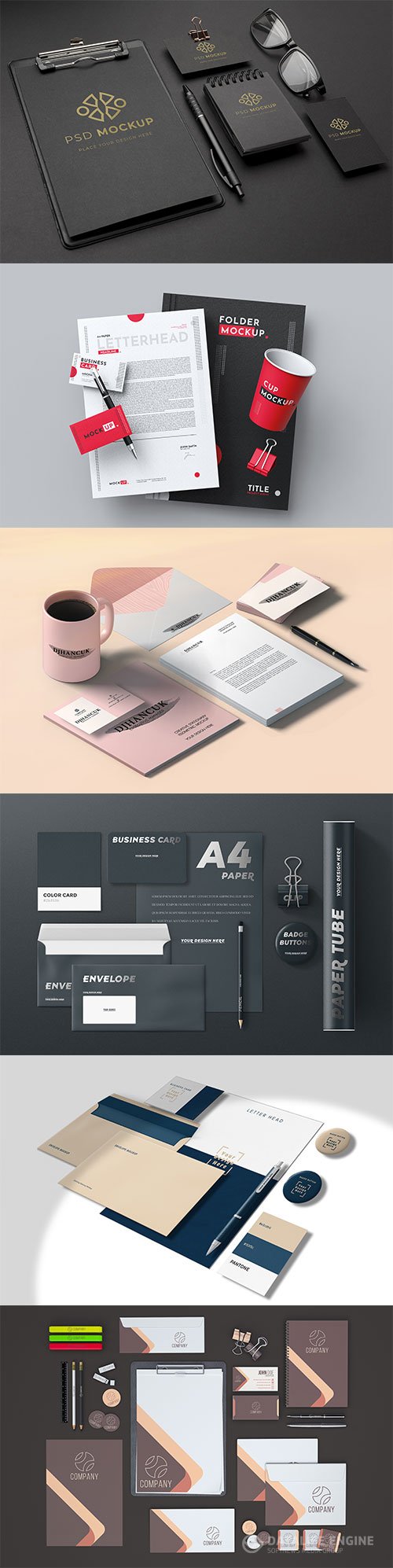 3d render stationary set mockup psd