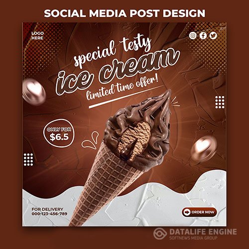 Chocolate ice cream social media promotion and instagram banner post design template psd