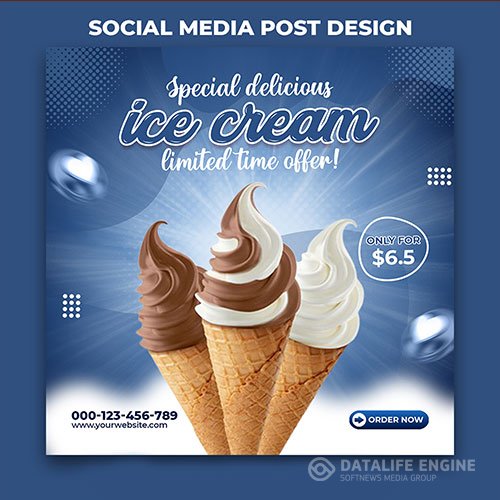 Ice cream social media banner post design template psd