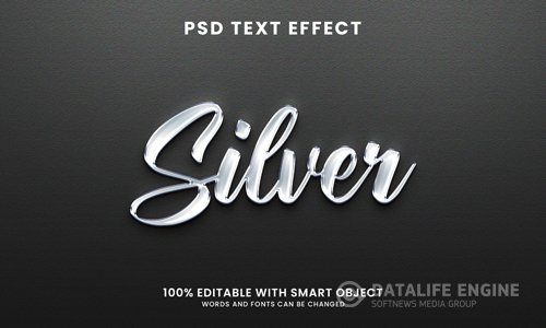 Silver shiny 3d text effect psd