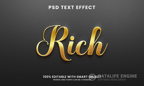 Golden shiny rich 3d text effect psd