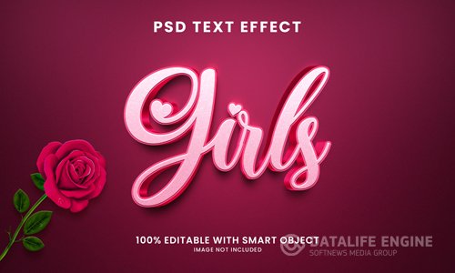 Cute girls 3d text effect psd