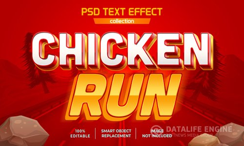 Chicken run cartoon game and movie title text effect psd