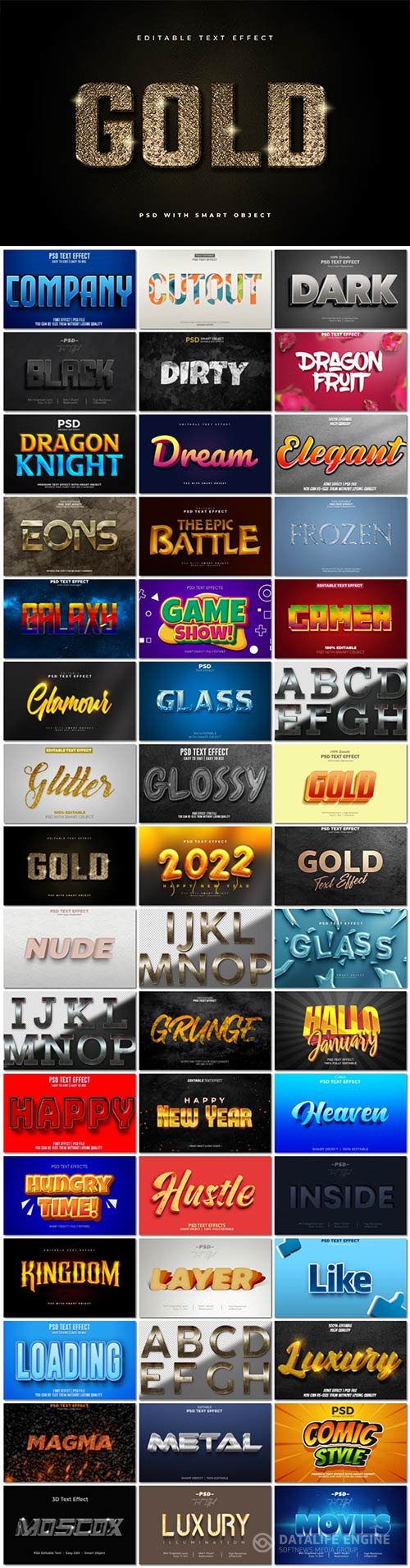 Bundle 3d text style effect in psd vol 7