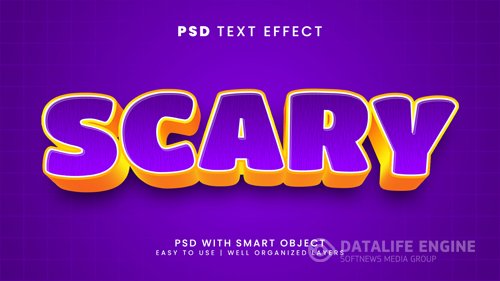 Scary 3d editable text effect with cartoon and comic font style psd