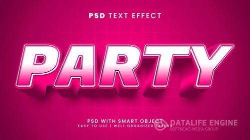 Party 3d editable text effect with pink and soft font style psd