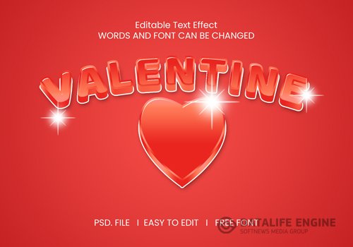 Red valentine text effect psd