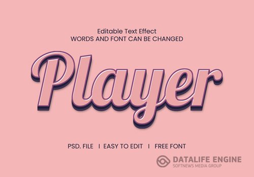 Player text effect color pink psd