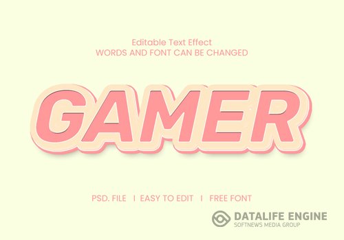 Gamer text effect color flat psd