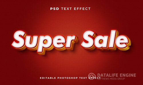 3d sale text effect template with red gold and white colors