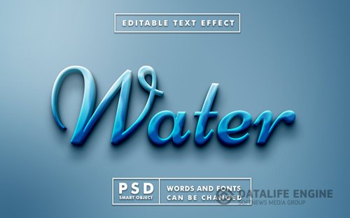 Water 3d text effect premium psd with smart object