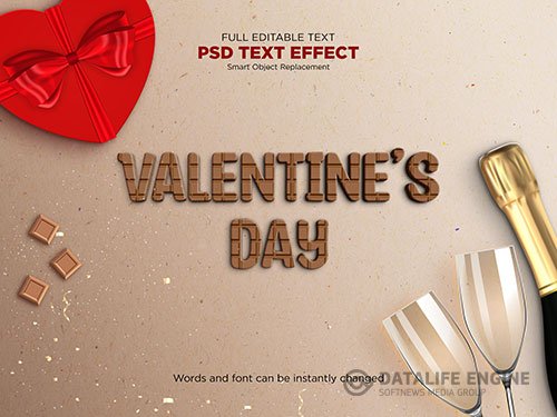 Valentines day text effect template psd