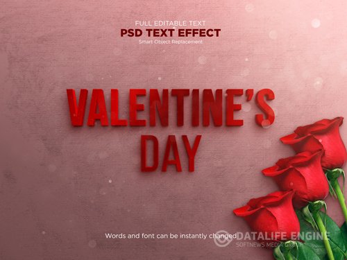 Text effect mockup valentines day decorated with flowers psd