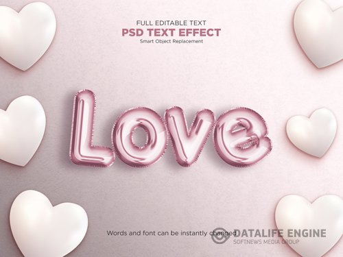 Love balloon text effect mockup psd