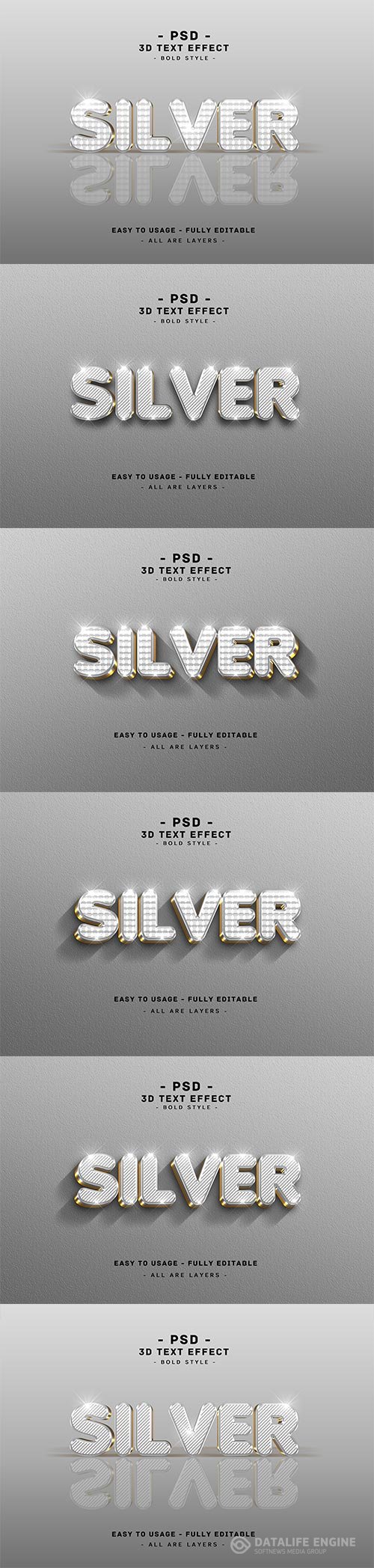 3d silver text style effect psd