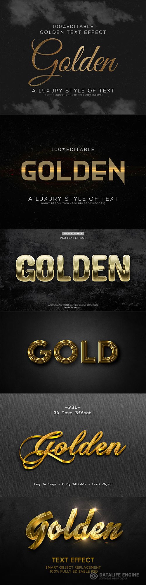 Golden 3d text style effect template psd