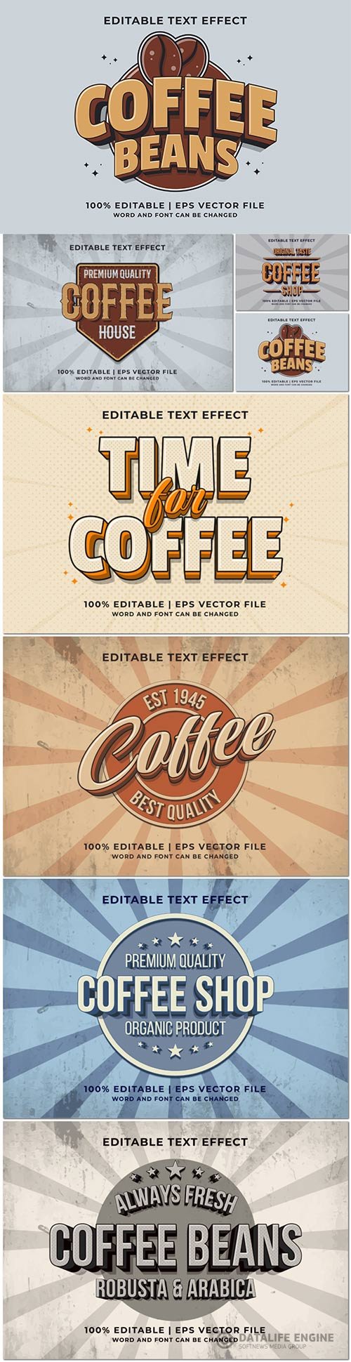 Editable text effect - coffee beans retro template style premium vector