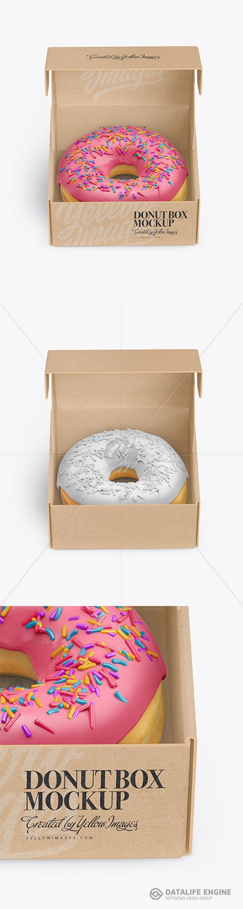 Opened Kraft Box with Donut Mockup 72709