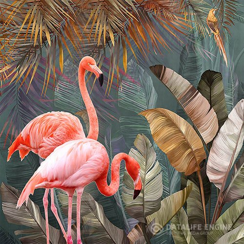 3D texture flamingos and exotic plants