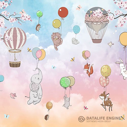 3D texture cartoon animals in balloons