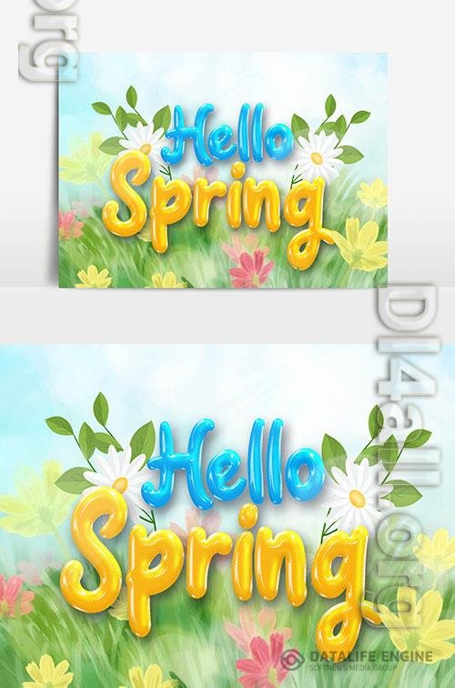 Beautiful Hello Spring Text Effect With Flowers And Leaves