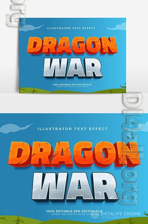 Cartoon Game Style 3d Dragon War Text Effect in vector