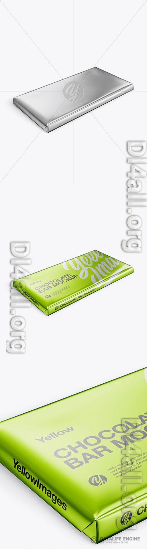 Glossy Metallic Chocolate Bar Mockup Halfside View High Angle Shot