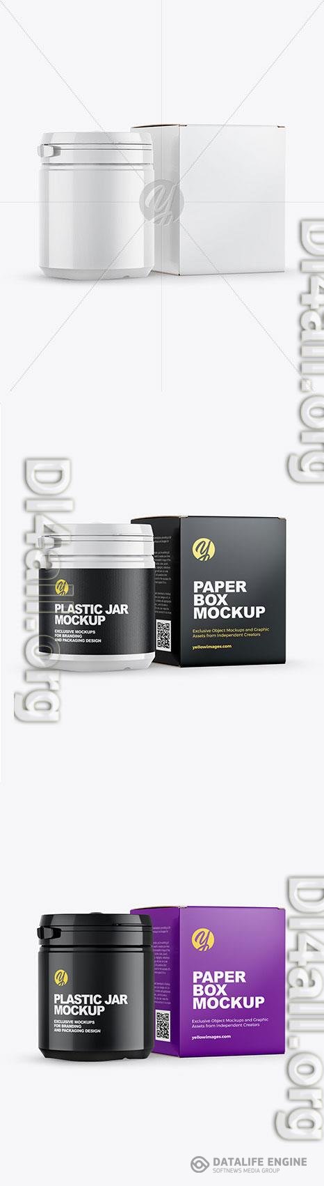 Glossy Plastic Jar w Glossy Box Mockup 46713