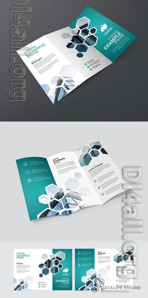 Blue Trifold Brochure Layout with Hexagons 211022024