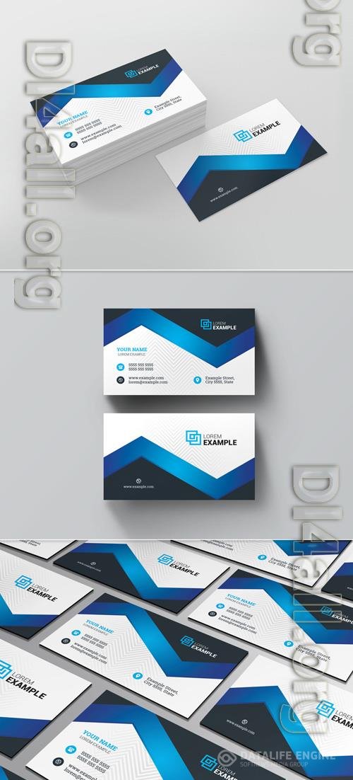 Business Card Layout with Blue Elements 210855682