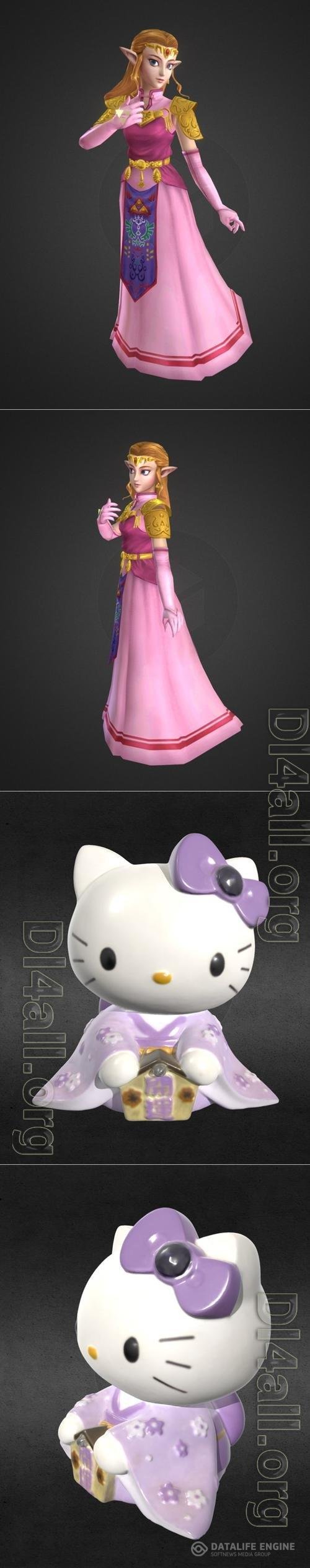 Ocarina of Time Zelda and Hello Kitty in Kimono Figure 3D Print