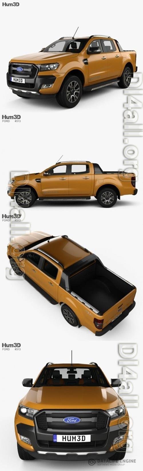 Ford Ranger Double Cab Wildtrak with HQ interior 2016 3D Model