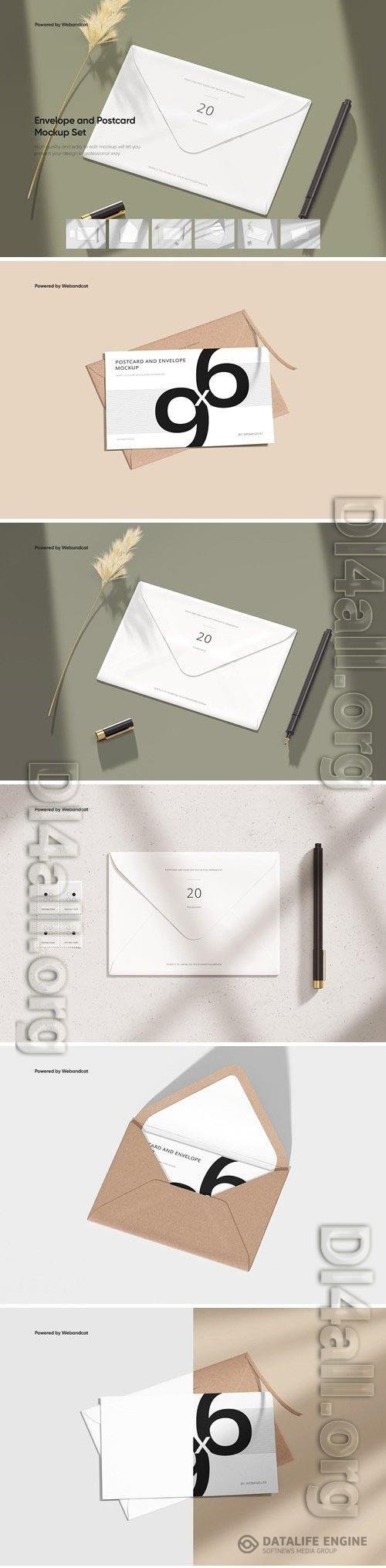 Envelope and Postcard Mockup Set Psd