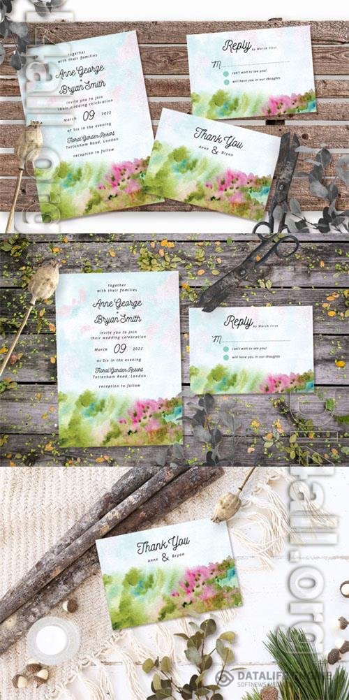 Abstract Meadow Landscape Wedding Invitation Psd