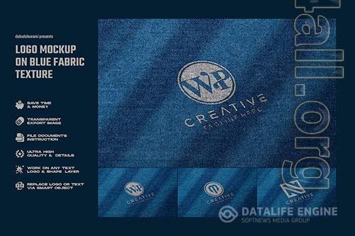 Logo mockup on blue fabric texture PSD