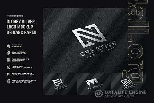 Glossy Silver Logo Mockup on Dark Paper PSD