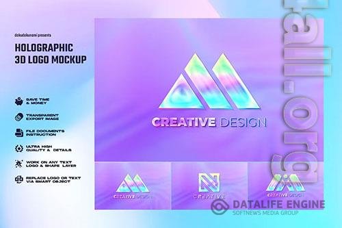 Holographic 3d logo mockup PSD