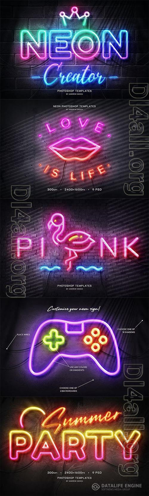 Neon Wall Sign Templates PSD