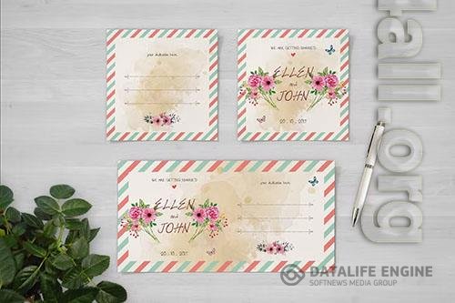 Postcard Floral Wedding Square Flyer and Invite PSD