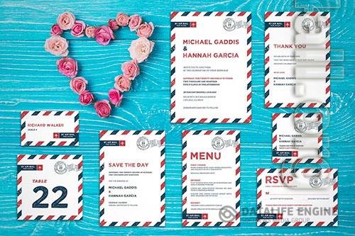 Airmail Wedding Invitation Suite PSD